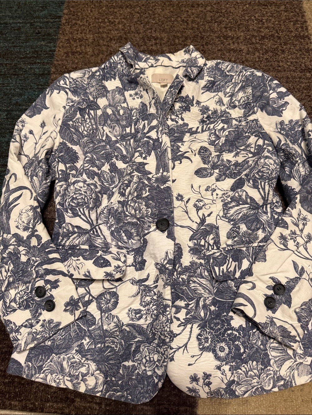 LOFT White Blazer with Blue Floral Print
